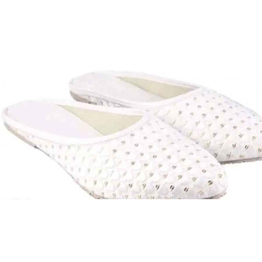 Stylish White Velvet Printed Mojaris For Women