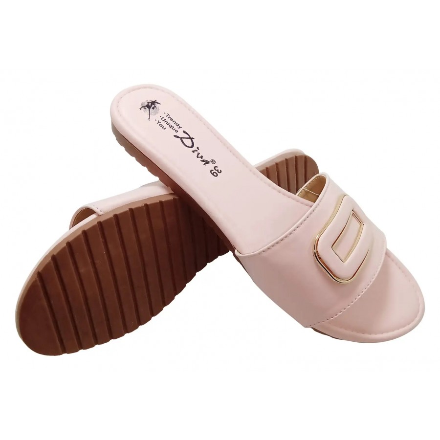 Diva:Trendy Unique You Soft Casual Slide Slippers with Golden Buckle