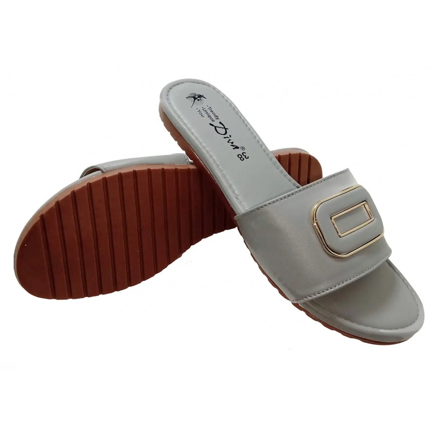 Diva:Trendy Unique You Soft Casual Slide Slippers with Golden Buckle