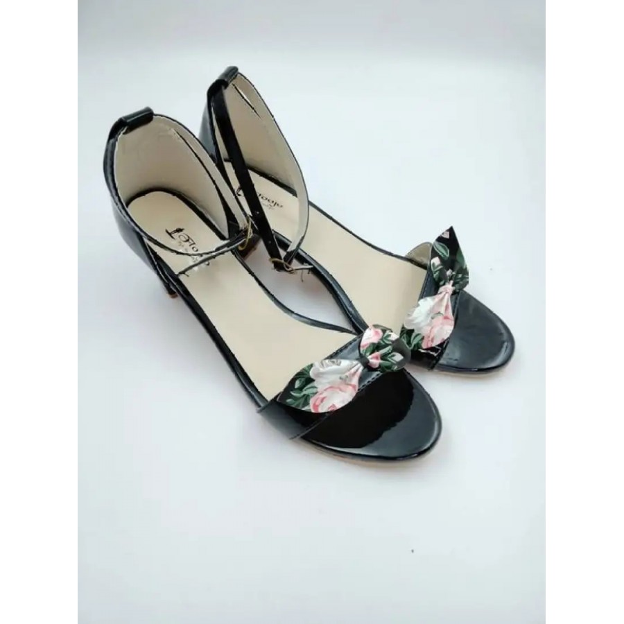 Elegant Black PU Self Design Sandals For Women