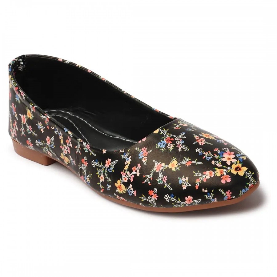 Elegant Black Synthetic Printed Bellies For Women