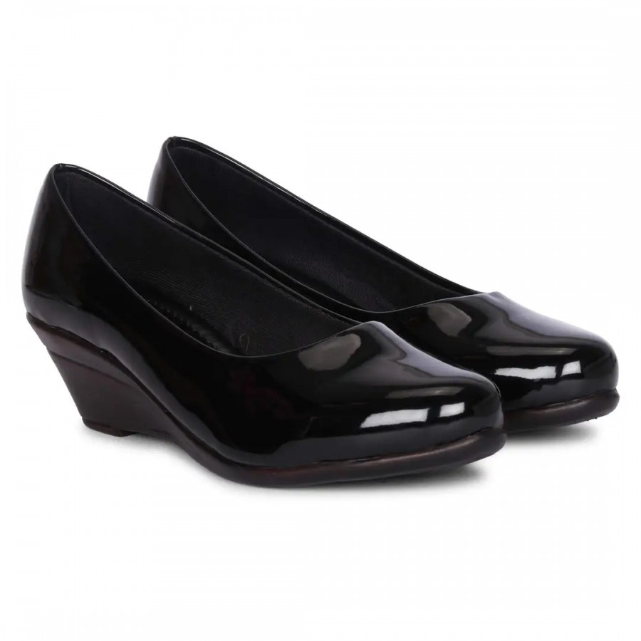 Elegant Black Synthetic Solid Bellies For Women