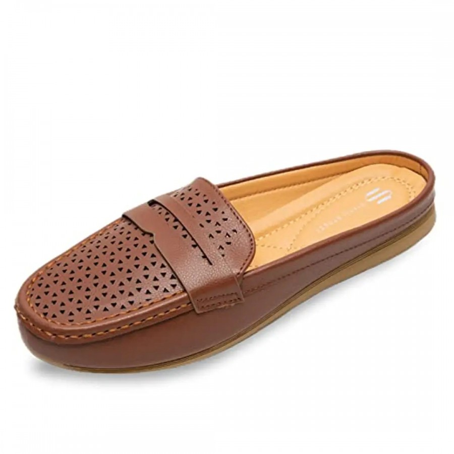 Elegant Brown PU Self Design Bellies For Women