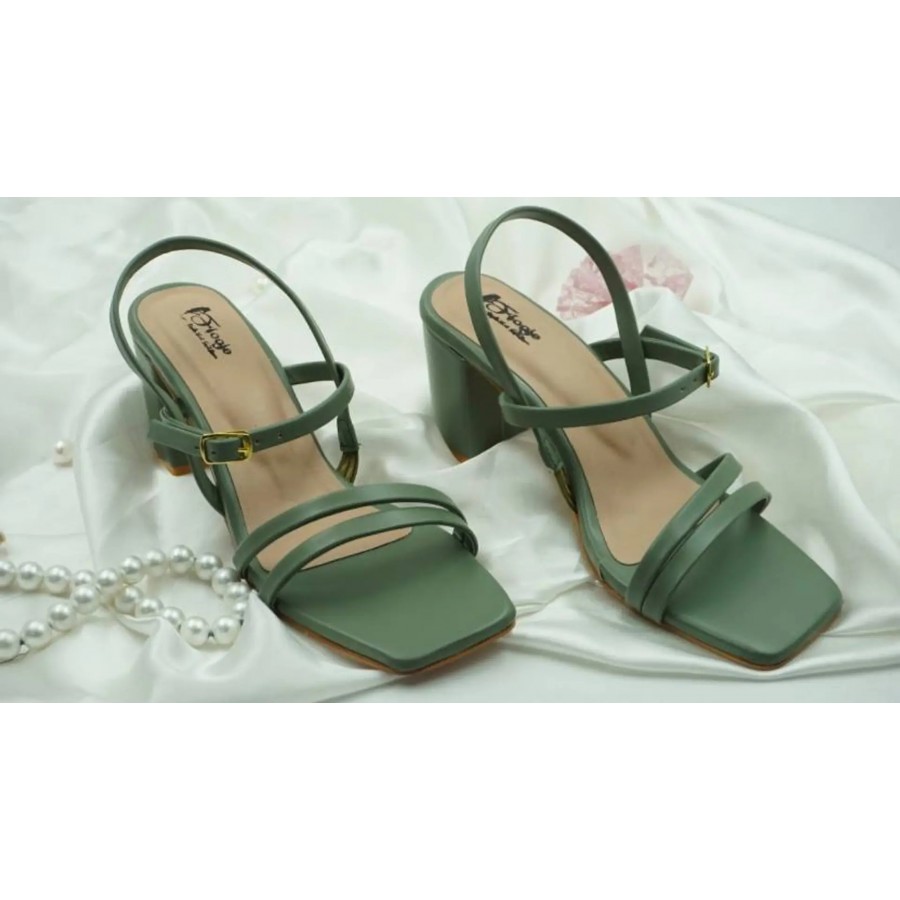 Elegant Green PU Self Design Sandals For Women