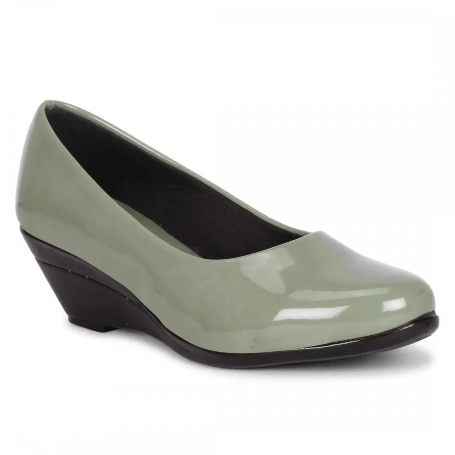 Elegant Green Synthetic Solid Bellies For Women