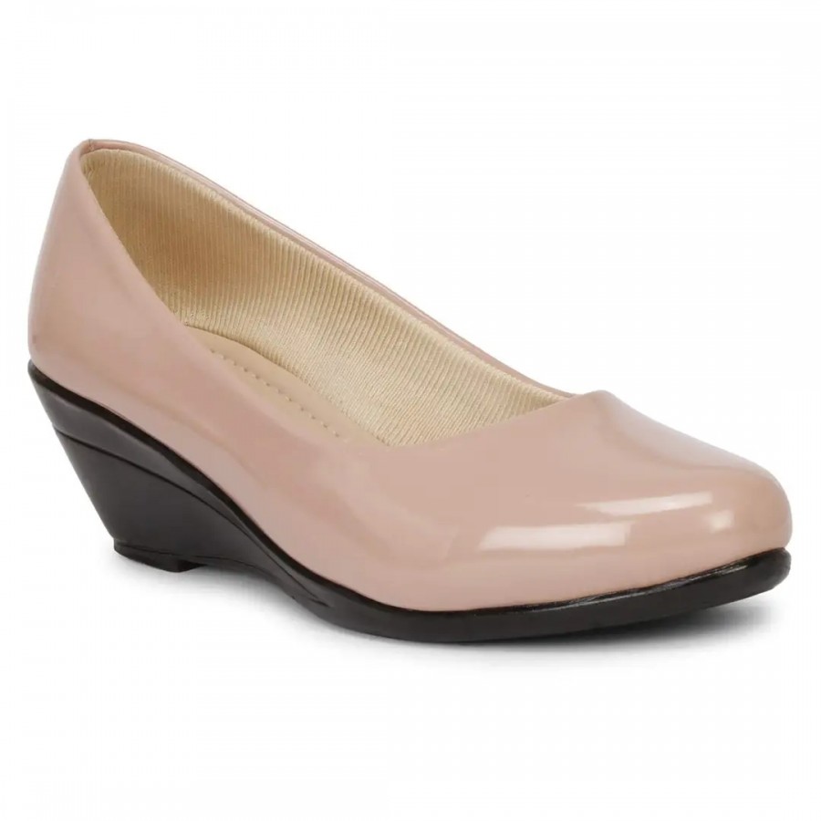 Elegant Peach Synthetic Solid Bellies For Women