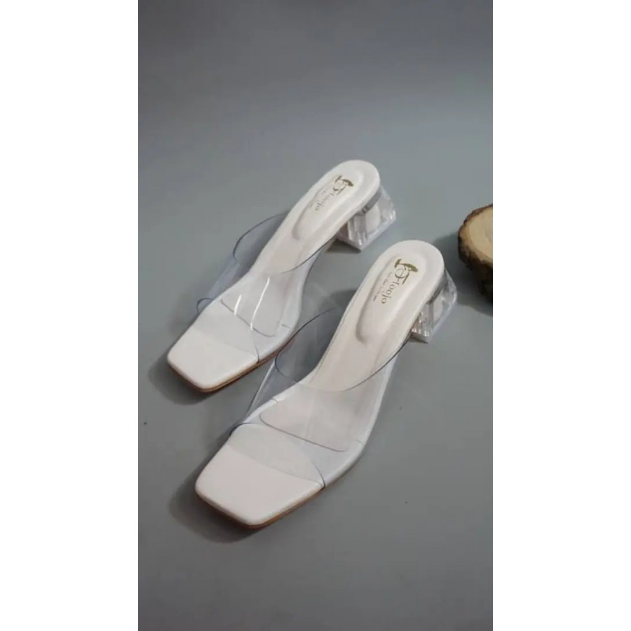 Elegant White PU Self Design Sandals For Women