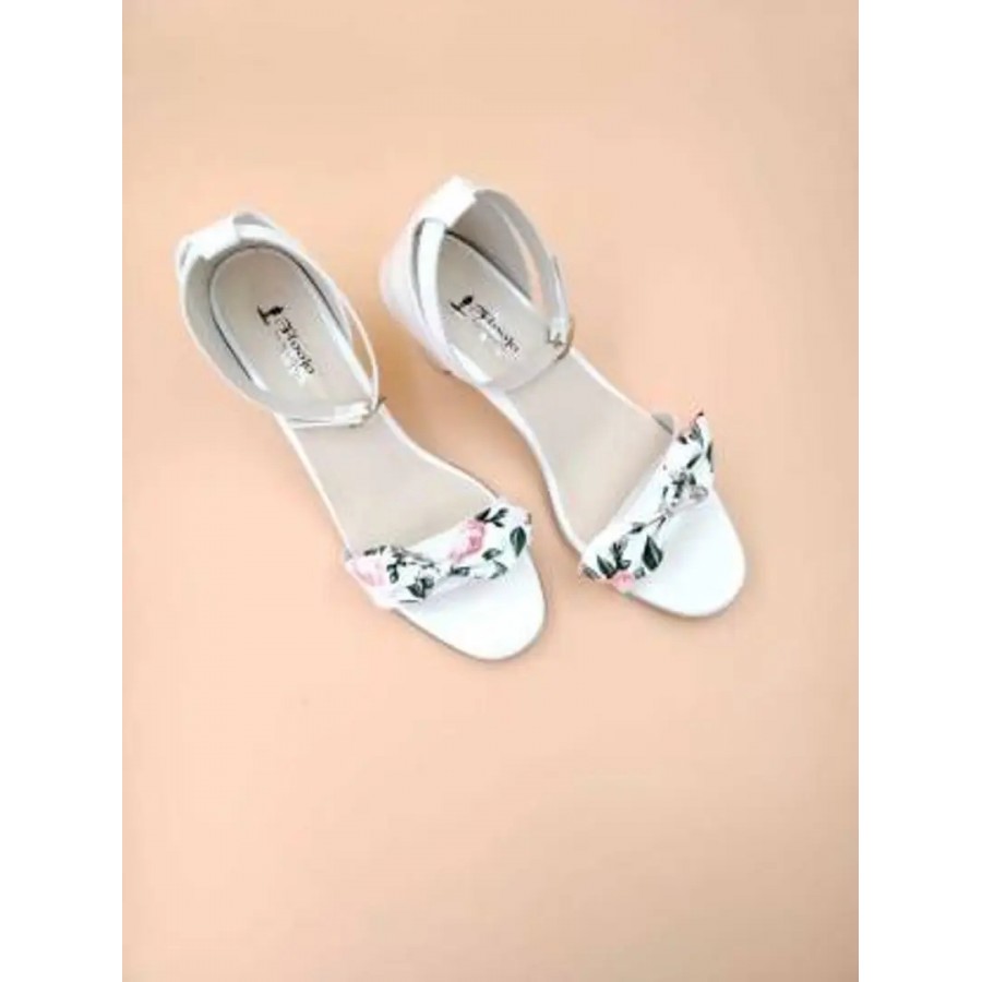 Elegant White PU Self Design Sandals For Women