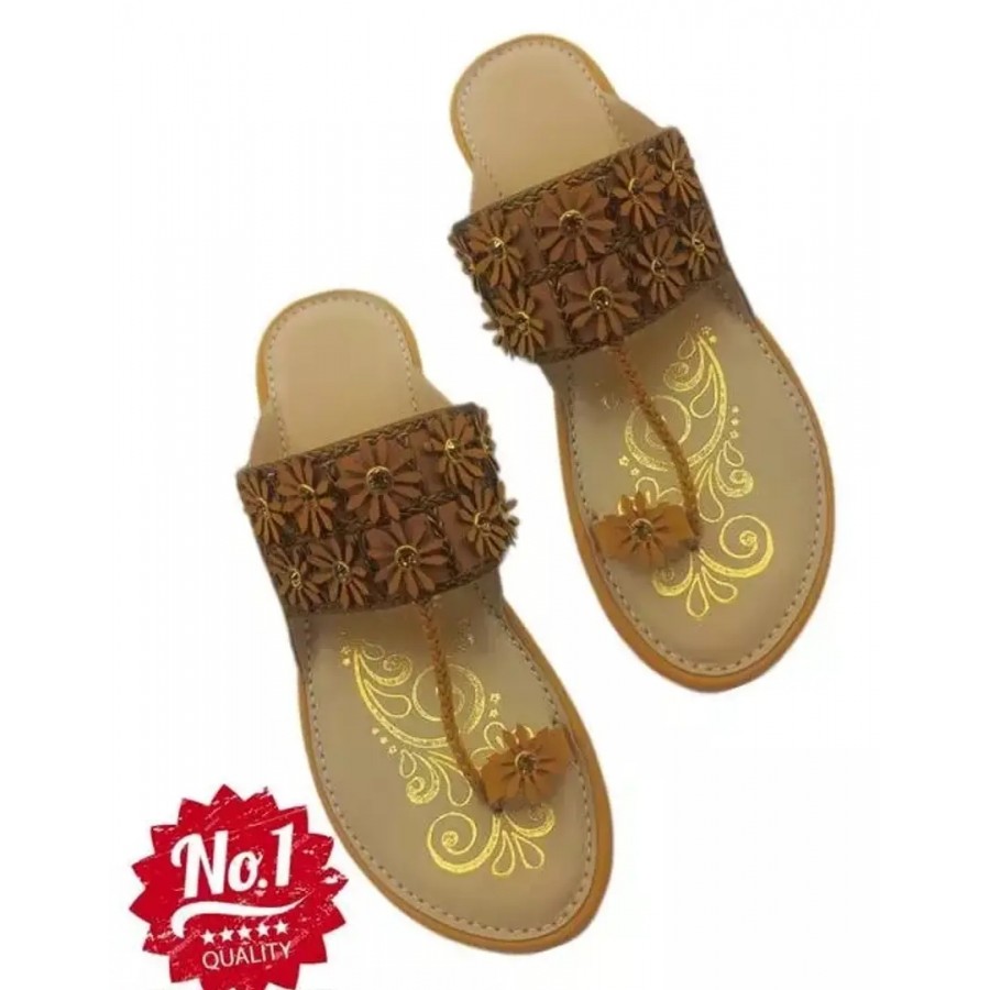 Fashionable Premium Quality Synthetic Leather Kolhapuri Flats For Women