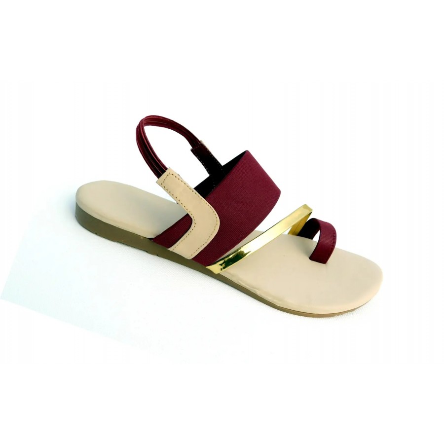 Gunjan Collection Maroon Striped Fashion Flats Sandal For Women