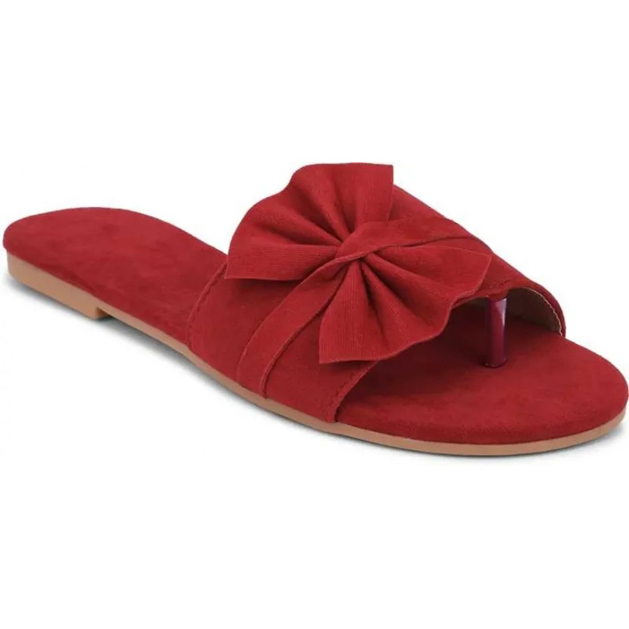 Women's Stylish and Trendy Red Solid Velvet Fancy One Toe Flats Fashion Flats