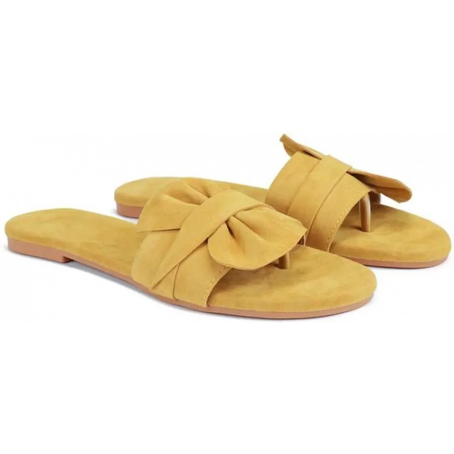 Women's Stylish and Trendy Yellow Solid Velvet Fancy One Toe Flats Fashion Flats