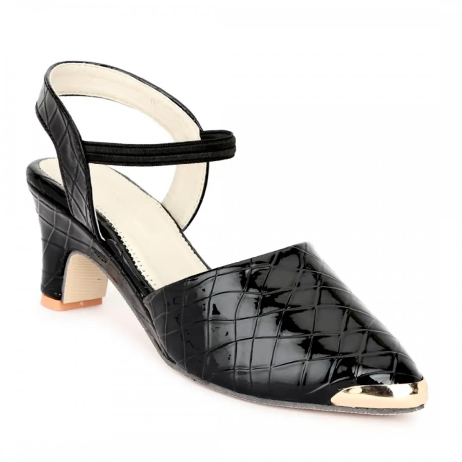 Womens Black Synthetic Elastic Block Heels Fashion Sandals