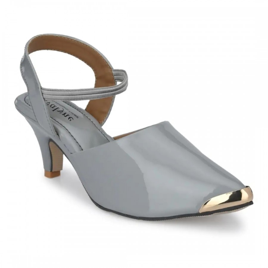 Womens Grey Synthetic Elastic Fashion Stiletto Heels