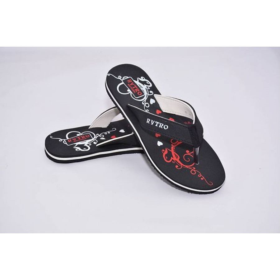 Black Eva Printed Slippers   Flip Flops For Women