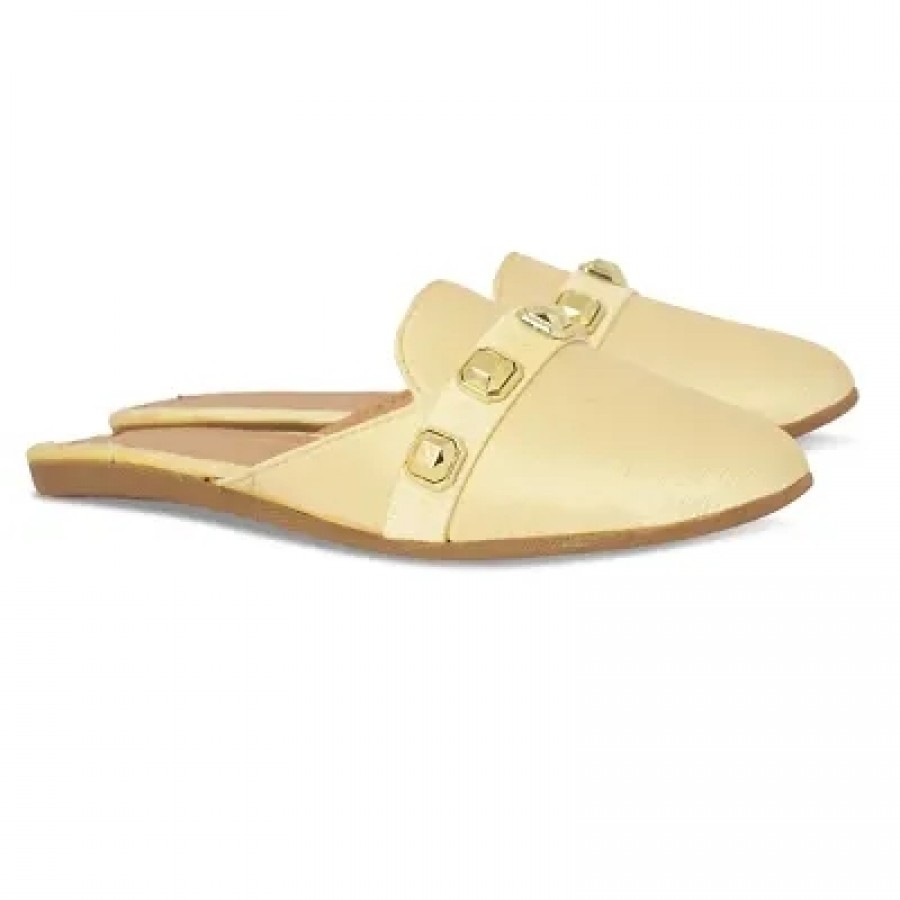 Elegant Golden Solid Synthetic Mules Slippers For Women