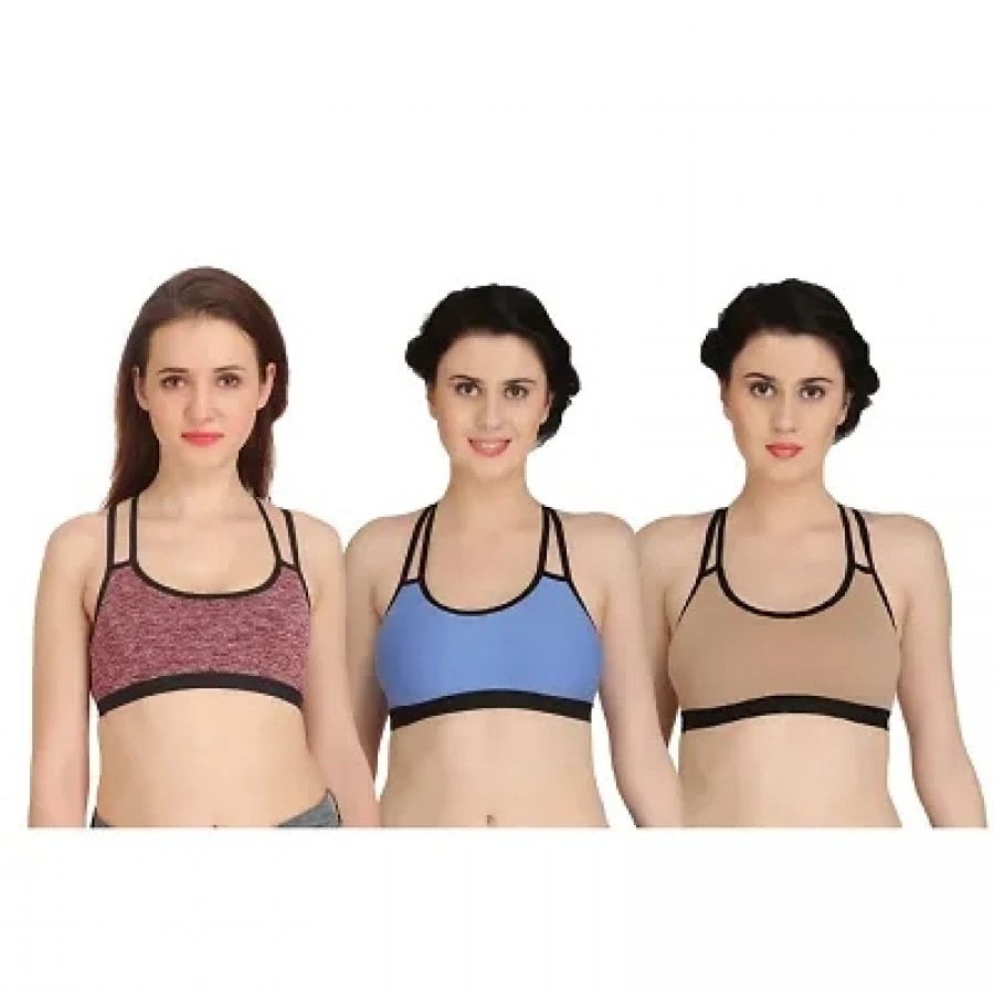 Multicoloured Cotton Spandex Solid Bras For Women