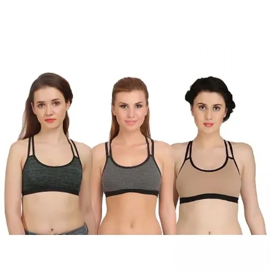 Multicoloured Cotton Spandex Solid Bras For Women