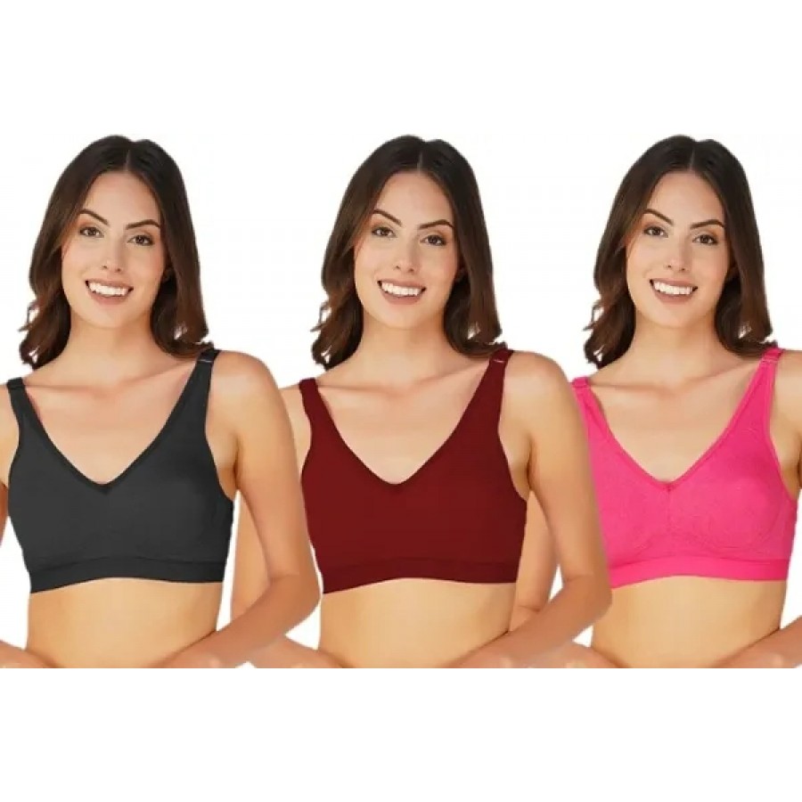 Women Stylish Cotton Blend Solid Sport Bras combo of 3