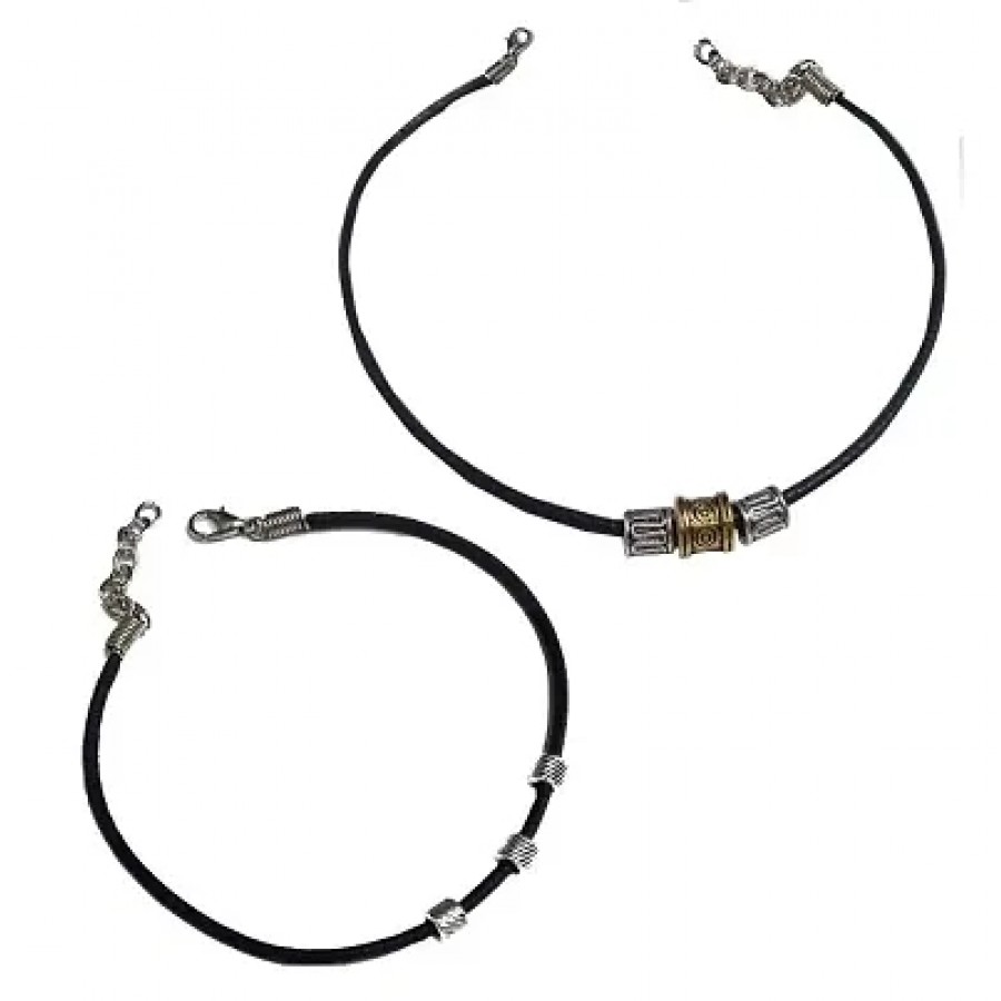 Adjustable Black Thread Anklet with Oxidised Hanging for Girls (set of 2)