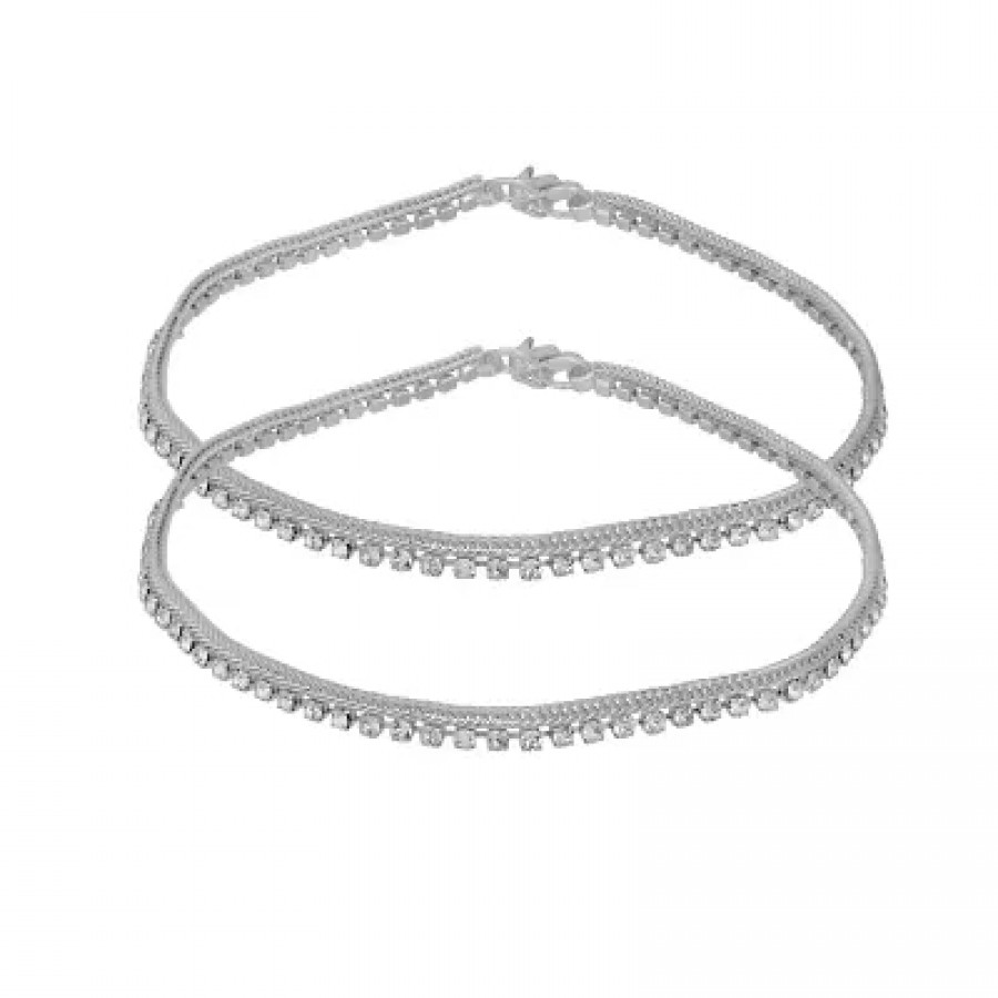 Silver Plated Brass CZ Studded Anklet for Women