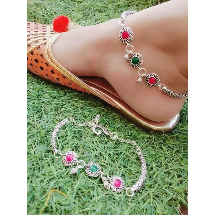 Trendy Beautiful Brass Silver Plated Anklets