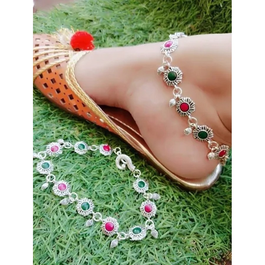 Trendy Beautiful Brass Silver Plated Anklets