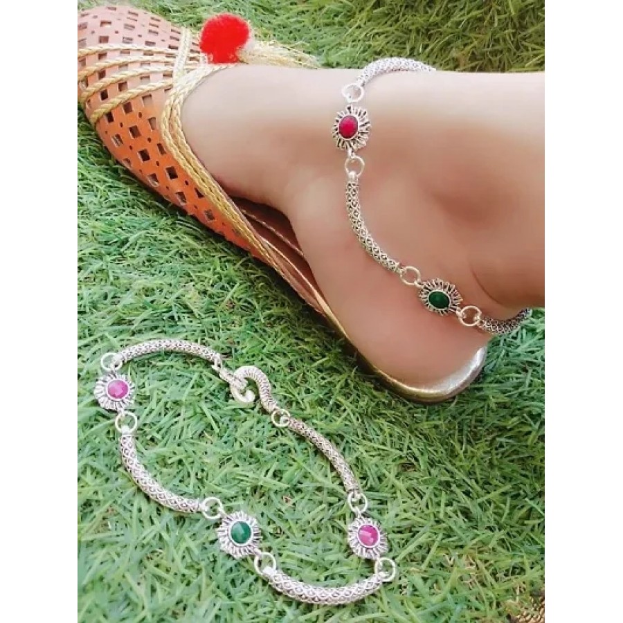 Trendy Beautiful Brass Silver Plated Anklets