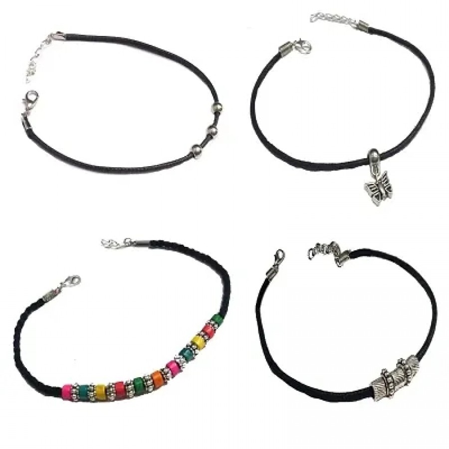 oxidised black thread anklet  set of 4