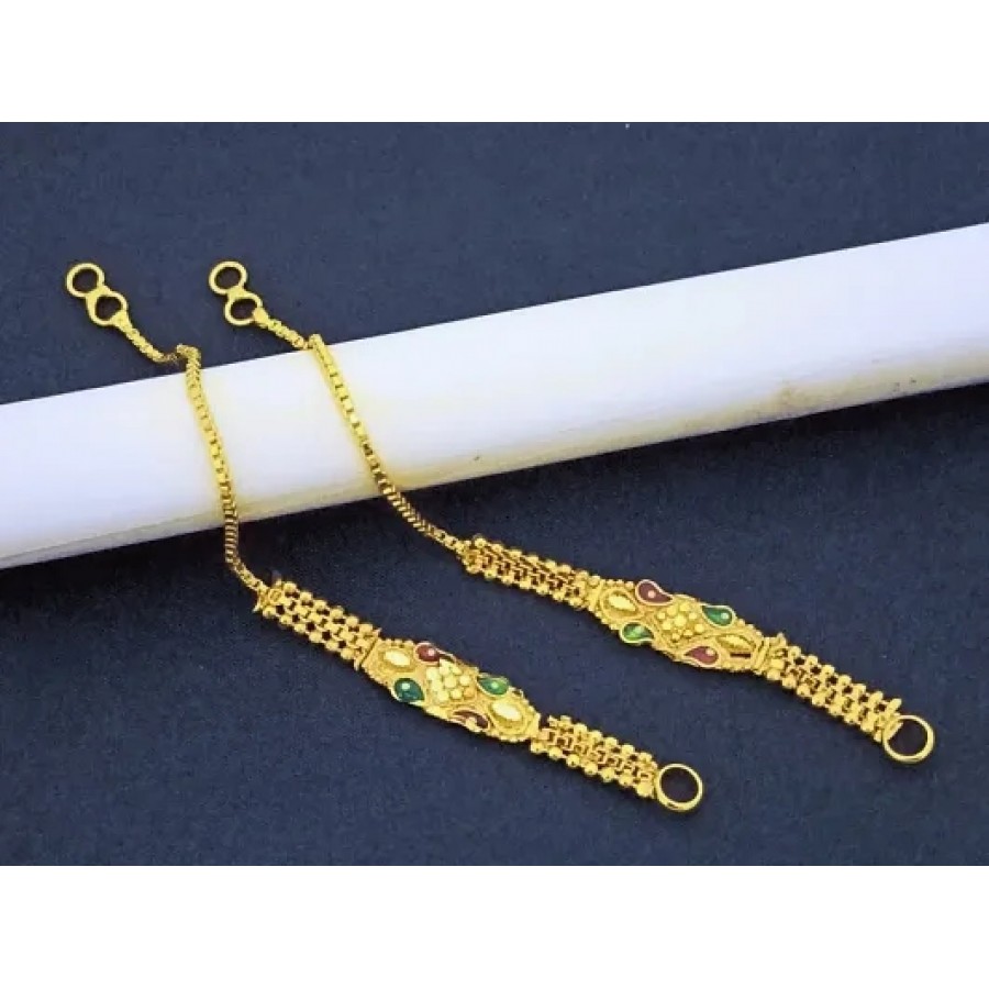 Stylish Golden Brass White Zircon Ear Chain For Women