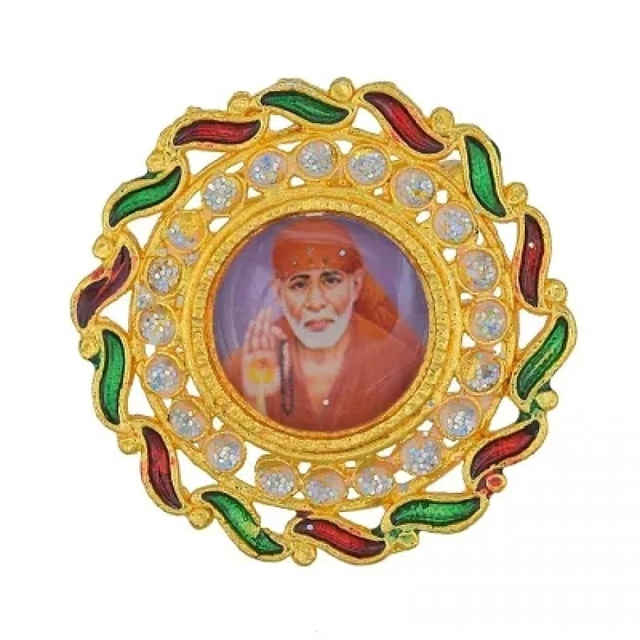 Gold Plated Meenakari CZ Sai Baba Brooch Broach Hindu God Clothing Accessory Men Women