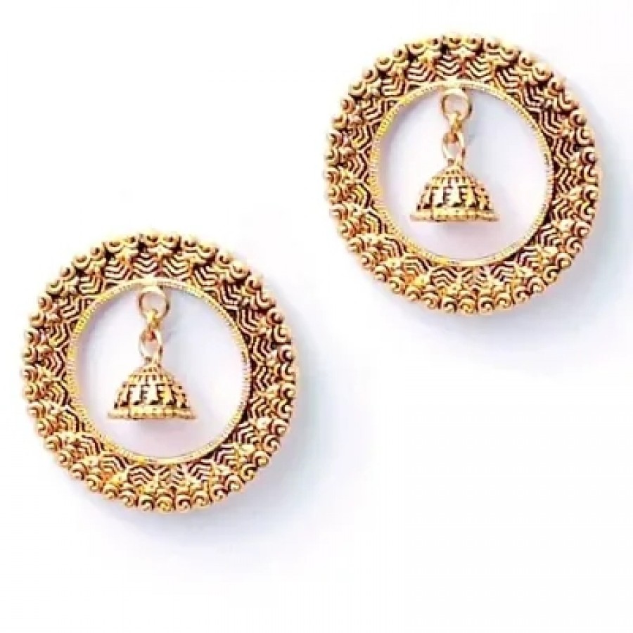 Alluring Golden Metal Jhumka Earrings For Women