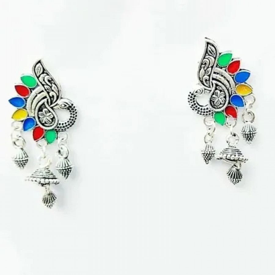 Alluring Multicoloured Metal Jhumka Earrings For Women