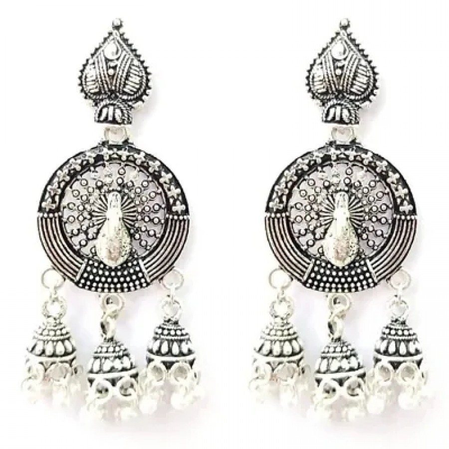 Alluring Silver Metal Jhumka Earrings For Women