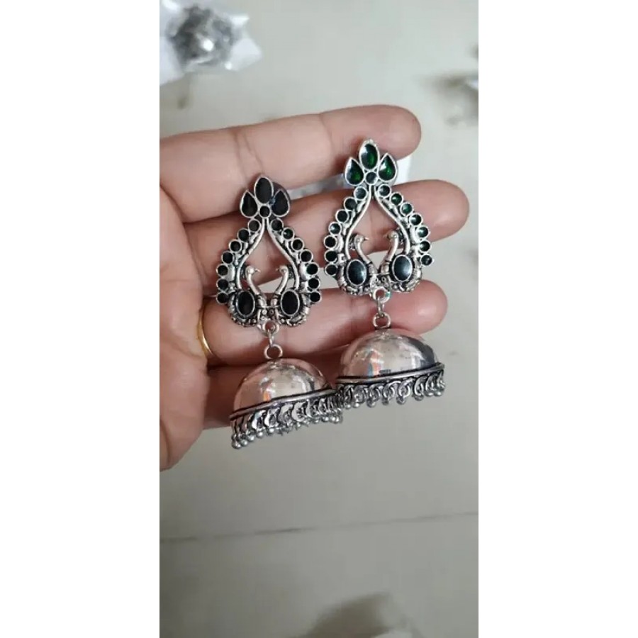 German Silver Dual Peacock Jhumka Earring for Women