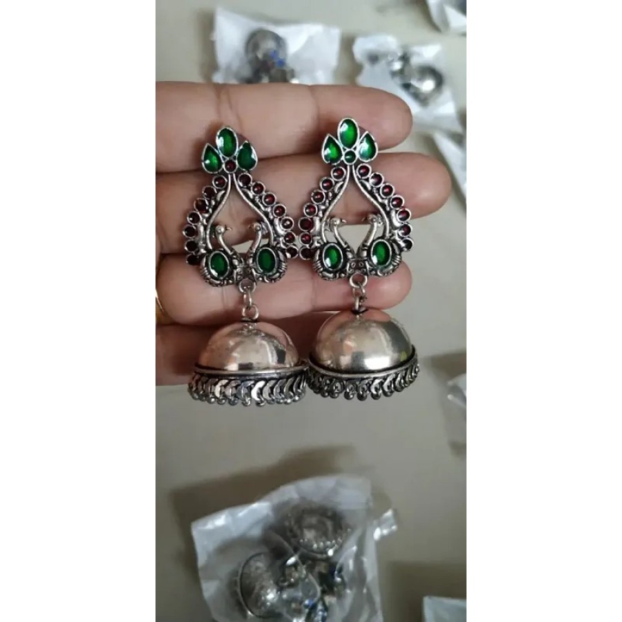 German Silver Dual Peacock Jhumka Earring for Women