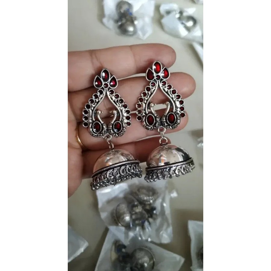 German Silver Dual Peacock Jhumka Earring for Women