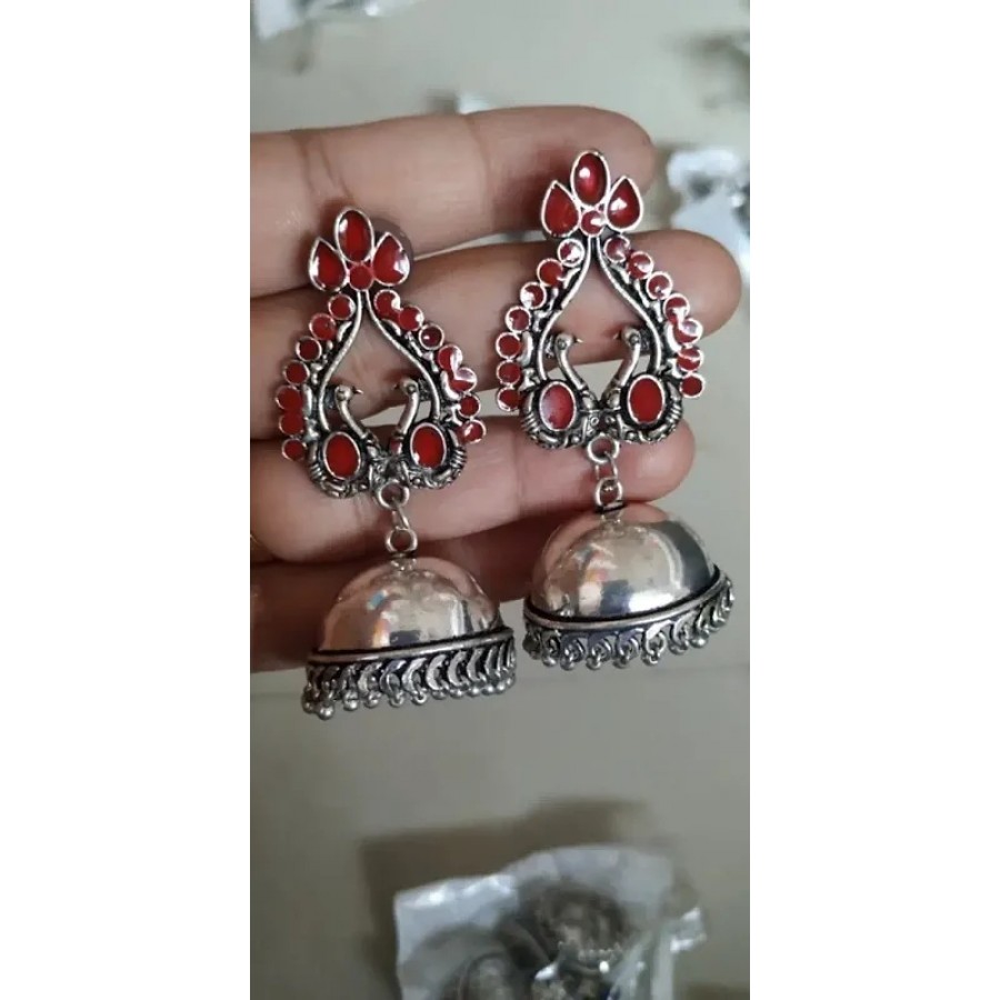 German Silver Dual Peacock Jhumka Earring for Women