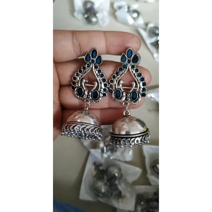 German Silver Dual Peacock Jhumka Earring for Women