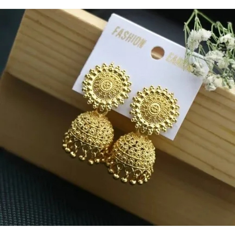 Gold Plated Alloy Artificial Stone Jhumka