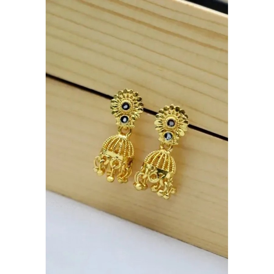 Gold Plated Alloy Artificial Stone Jhumka