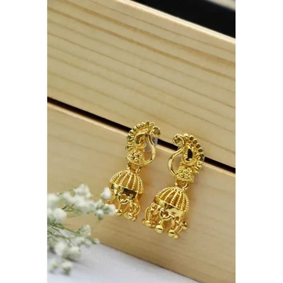 Gold Plated Alloy Artificial Stone Jhumka