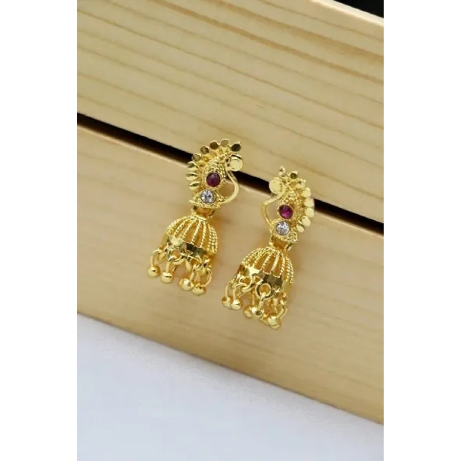 Gold Plated Alloy Artificial Stone Jhumka