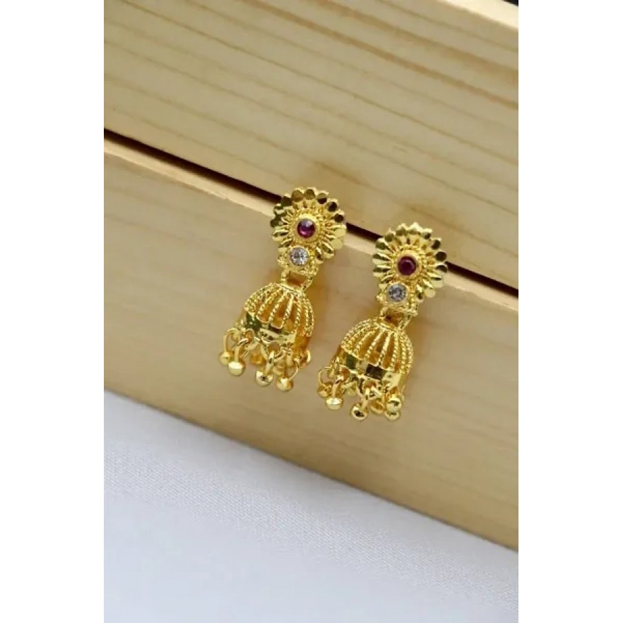 Gold Plated Alloy Artificial Stone Jhumka