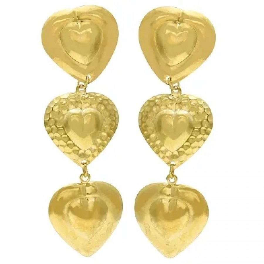 Gold plated Brass 3 Heart shape Earring for Women