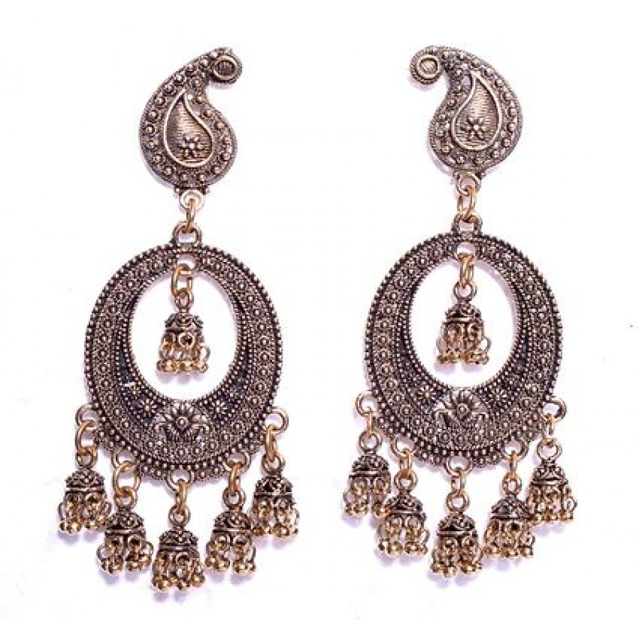 Golden designer oxidised jhumki