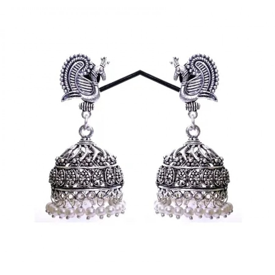 Peacock designer white jhumki for women girls earring