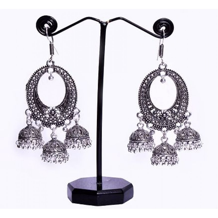 Silver designer oxidised jhumki