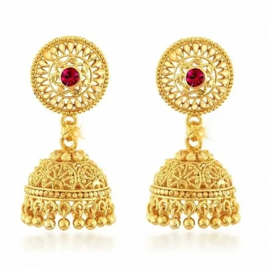 Traditional 1gm Gold South Screw Back Alloy Gold and Micron Plated Jhumka Earring For Women and Girls