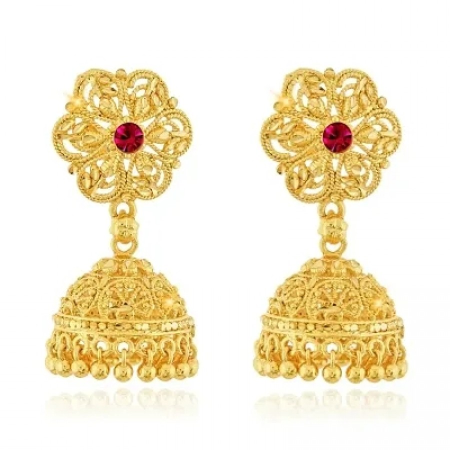 Traditional 1gm Gold South Screw Back Alloy Gold and Micron Plated Jhumka Earring For Women and Girls